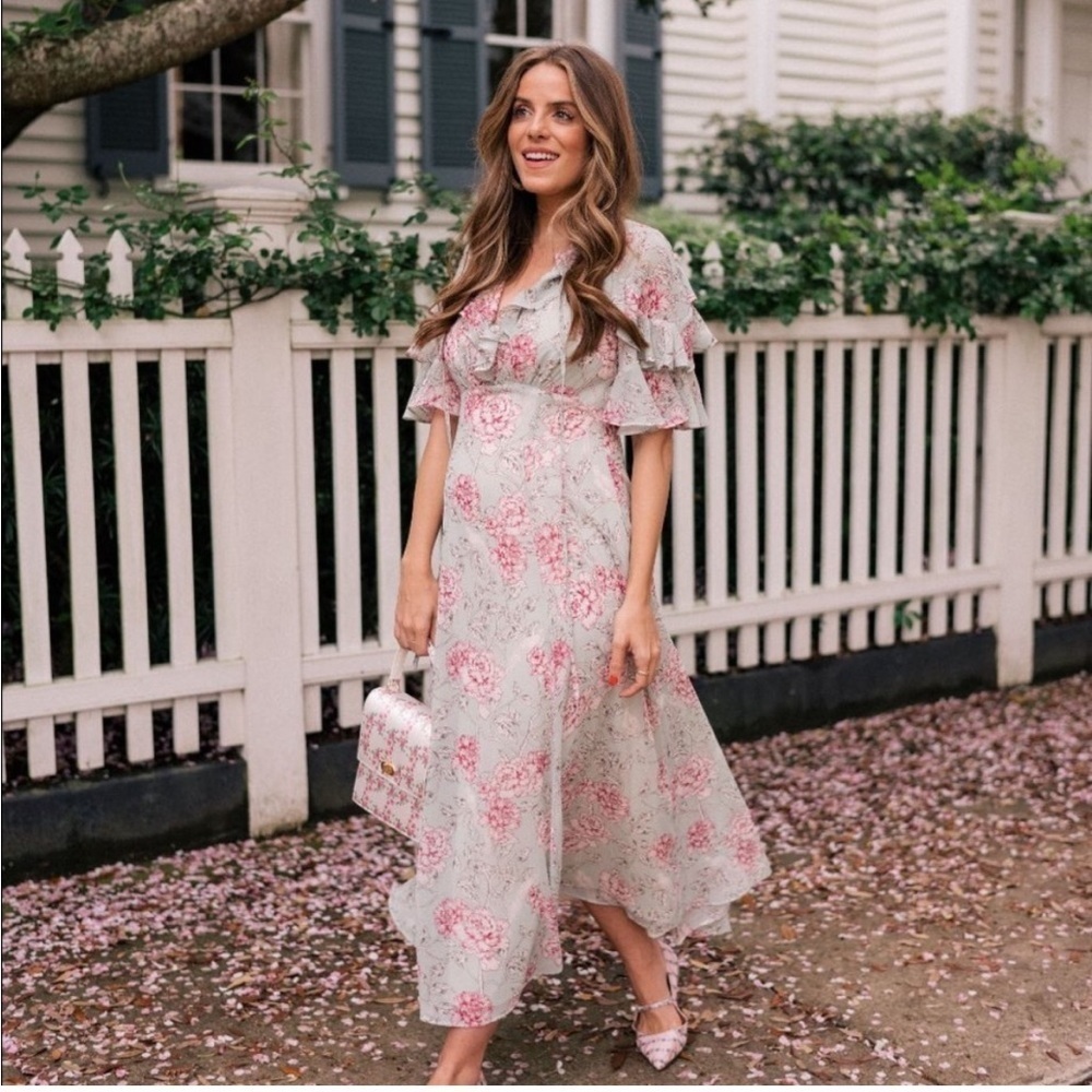 NWT Gal Meets Glam 8 Shelby Mint Green Floral Maxi Dress Ruffle Feminine